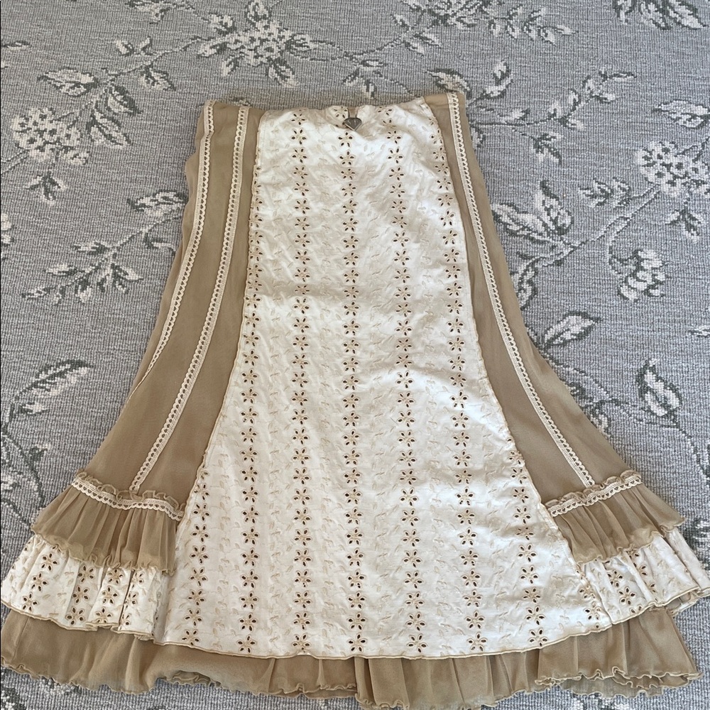 Beige and Cream Eyelet Panel Skirt - Women